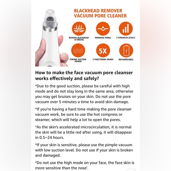 Facial Blackhead Remover Pore Vacuum -Pore Cleaner 5 Suction, Rechargeable - Picture 9 of 15